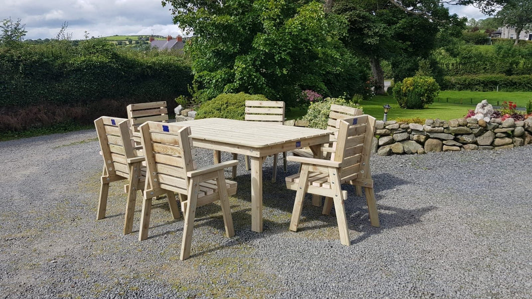 Picnic Bench Set, 6 wooden outdoor chairs and a table
